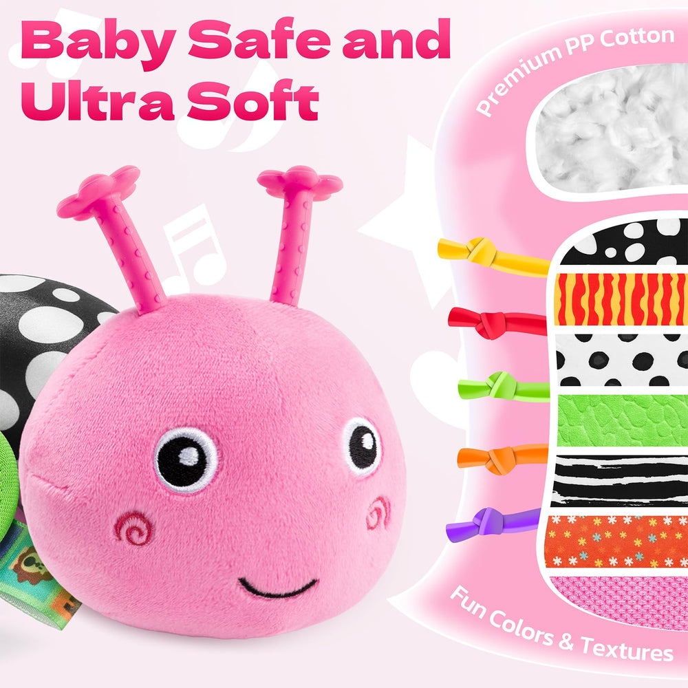 HEMRLY caterpillar toy with crinkle textures to stimulate touch and curiosity