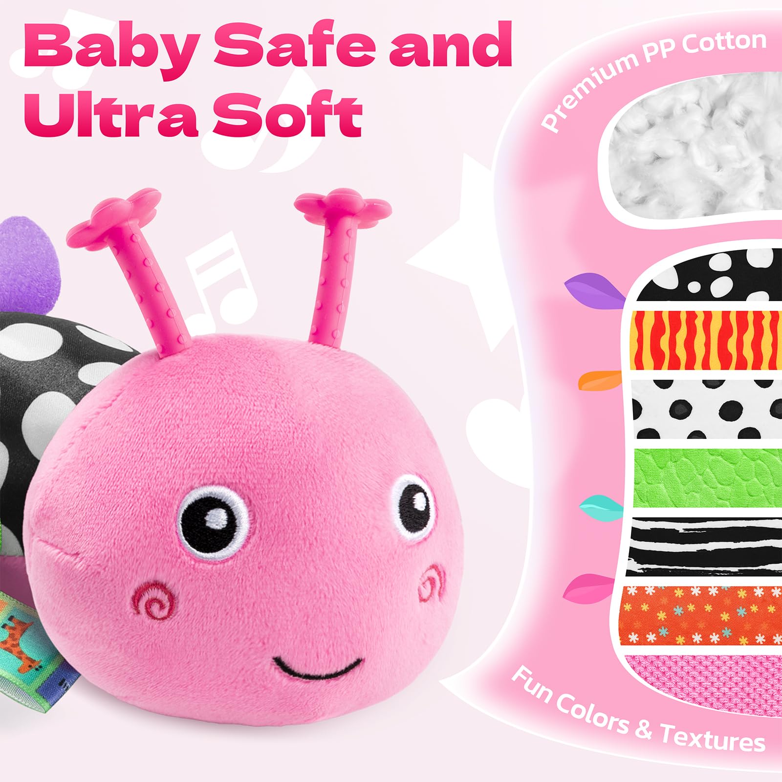 HEMRLY Caterpillar music toy engages senses with soft plush and gentle melodies.