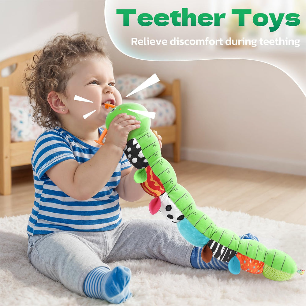 HEMRLY Teether and durable stitching help soothe gums and withstand baby play.