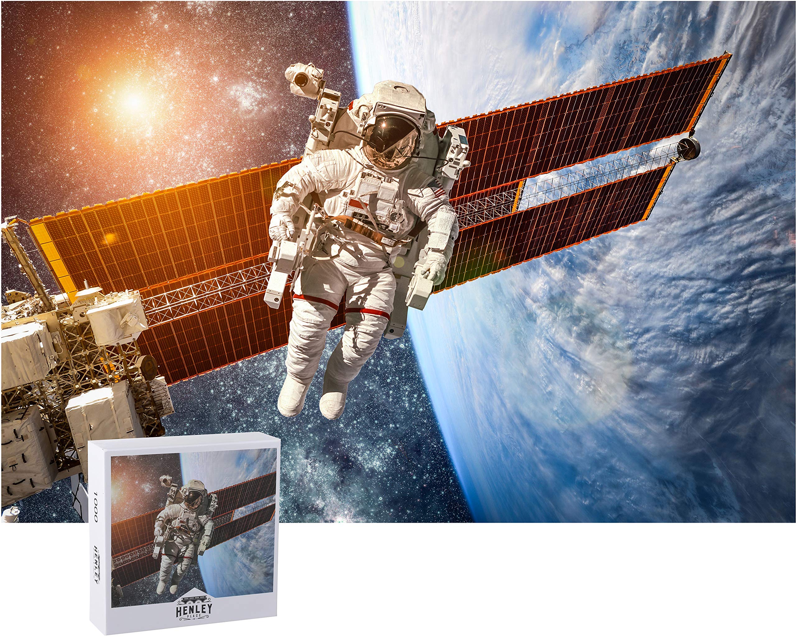 Henley Place Space Puzzle astronaut with ISS backdrop, ideal for family puzzle nights
