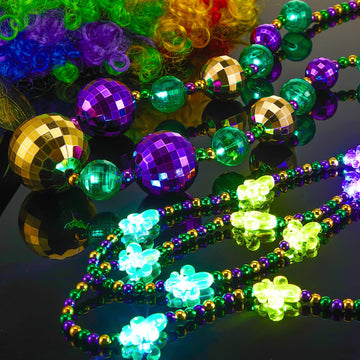 Henoyso 36-inch rectangular bead necklace enhances Mardi Gras costumes.