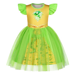 HenzWorld toddler princess dress with green tulle, front view, ideal for imaginative play.