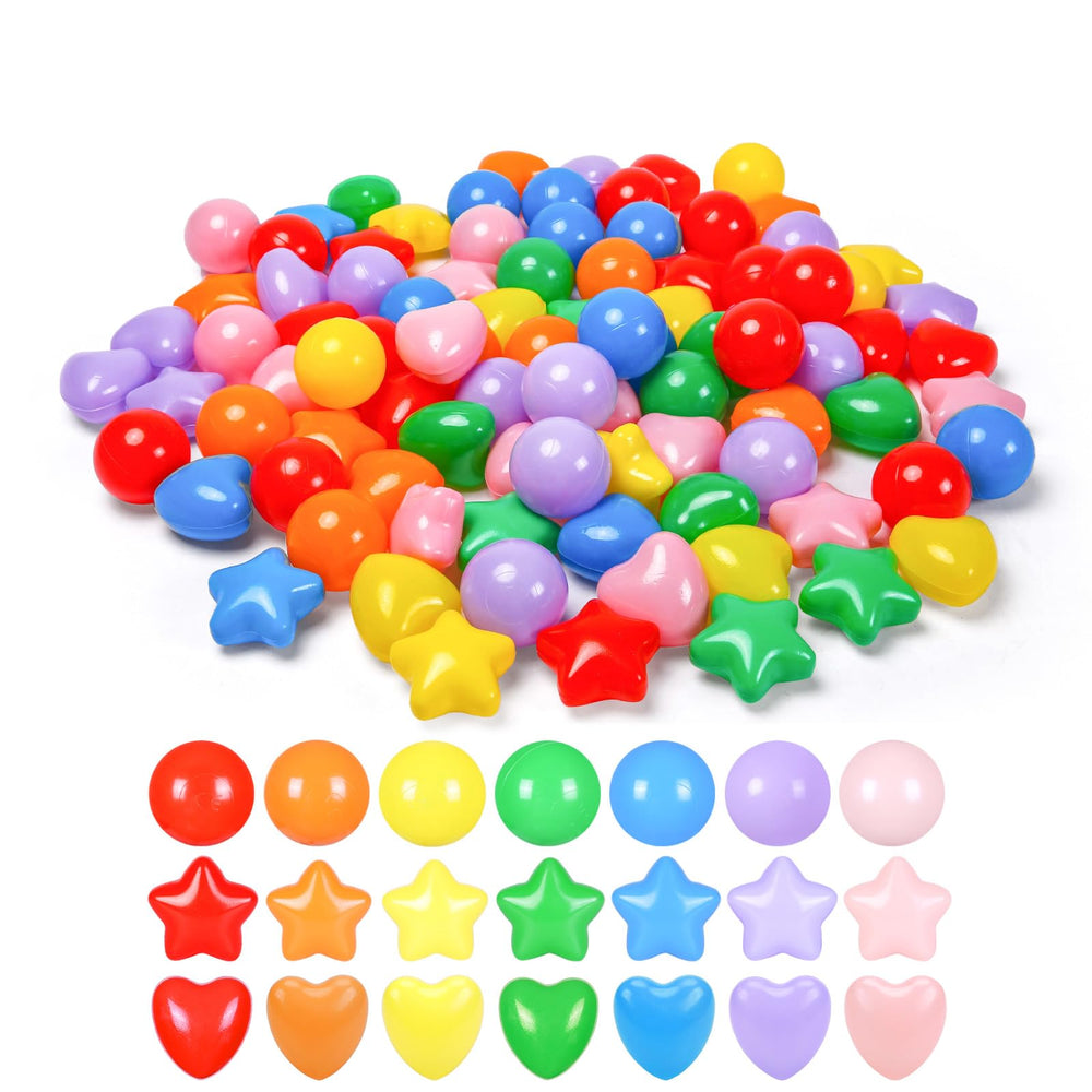 Heopeis 200 star ball pit balls hearts in bright color mix for sensory play