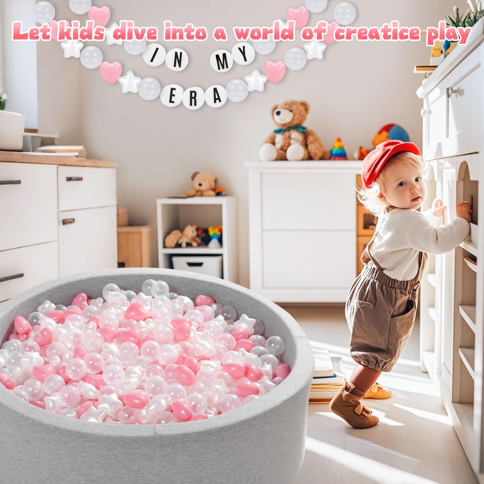 Heopeis ball pit balls stored in tub show easy cleanup and organization