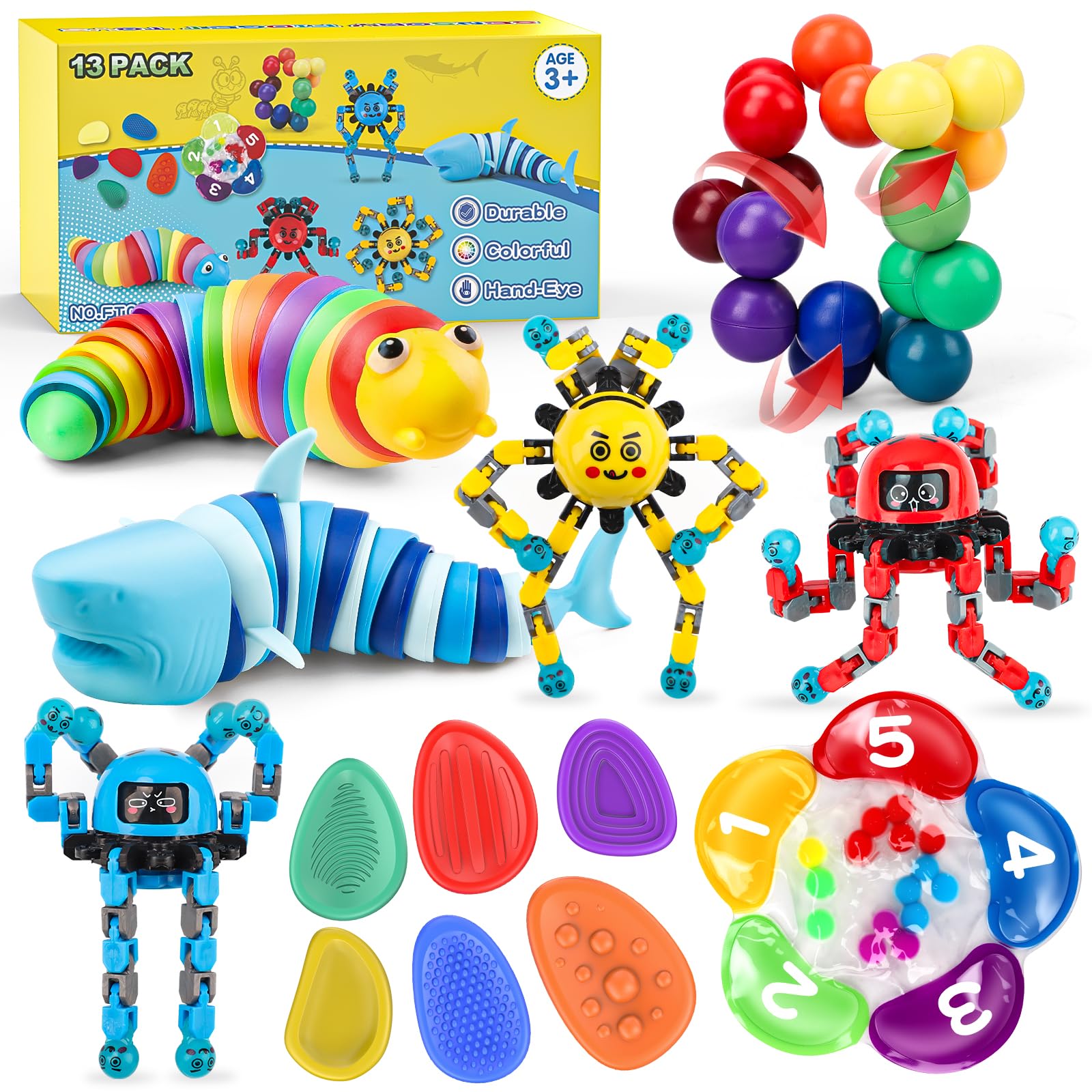 Hepoasky 13-pack sensory fidget toys for kids, promoting calm focus and classroom engagement.