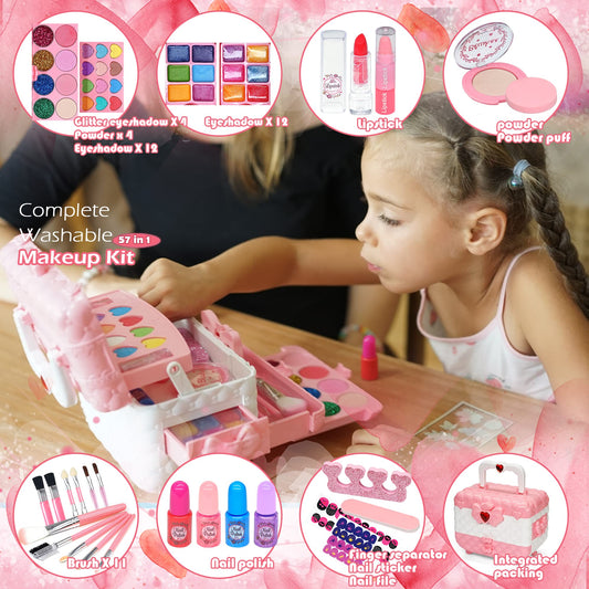 HERAPFANN kids makeup set 57pcs, all-in-one kit for creative dress-up sessions.