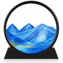 Herecanli Moving Sand Art blue round glass 7in for desk decor and relaxing ambiance.