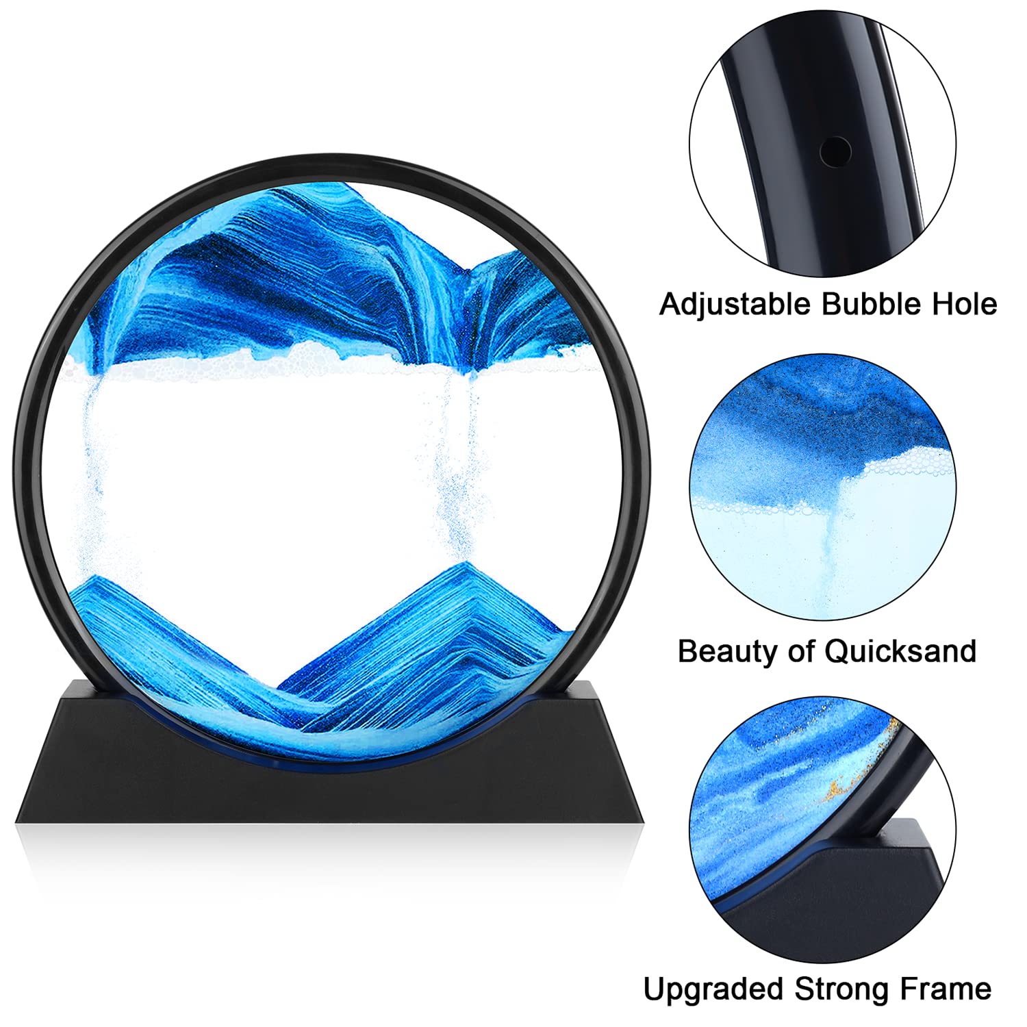 Herecanli 3D quicksand art blue glass round display enhances ambience and focus.