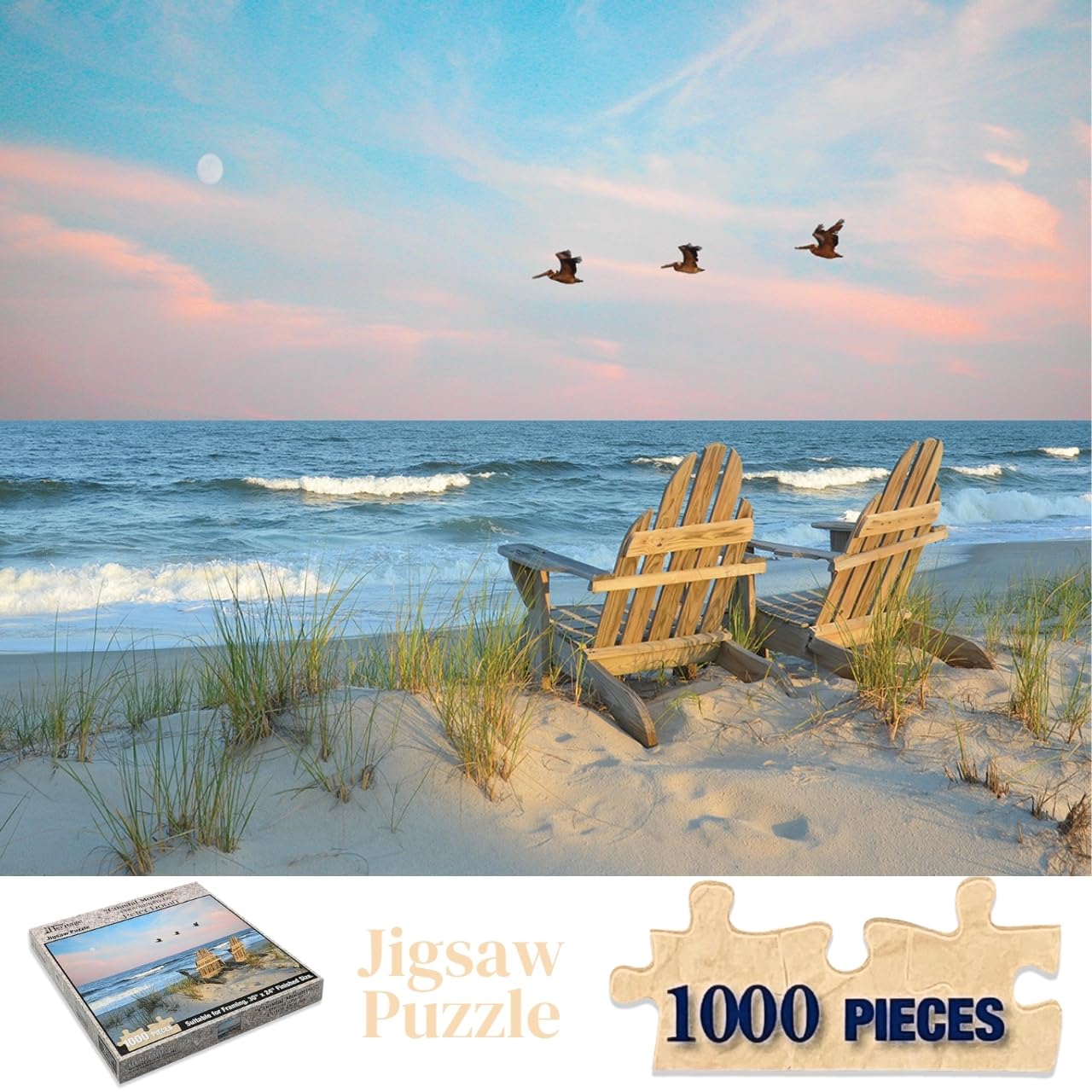 Heritage Puzzle Coastal Moonrise sandy beach detail, great for a calming, mindful puzzle session.