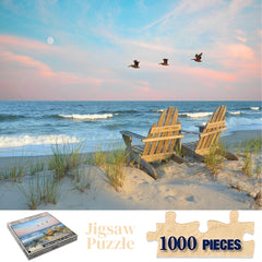 Heritage Puzzle Coastal Moonrise sandy beach detail, great for a calming, mindful puzzle session.