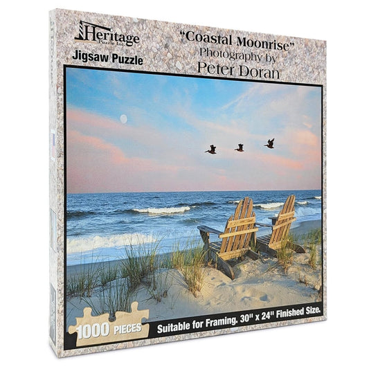 Heritage Puzzle Coastal Moonrise sea waves highlight, ideal for coastal ambiance at home.
