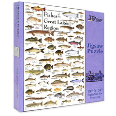 Heritage Puzzle Inc. Fishes of the Great Lakes box art for quick reference while assembling.