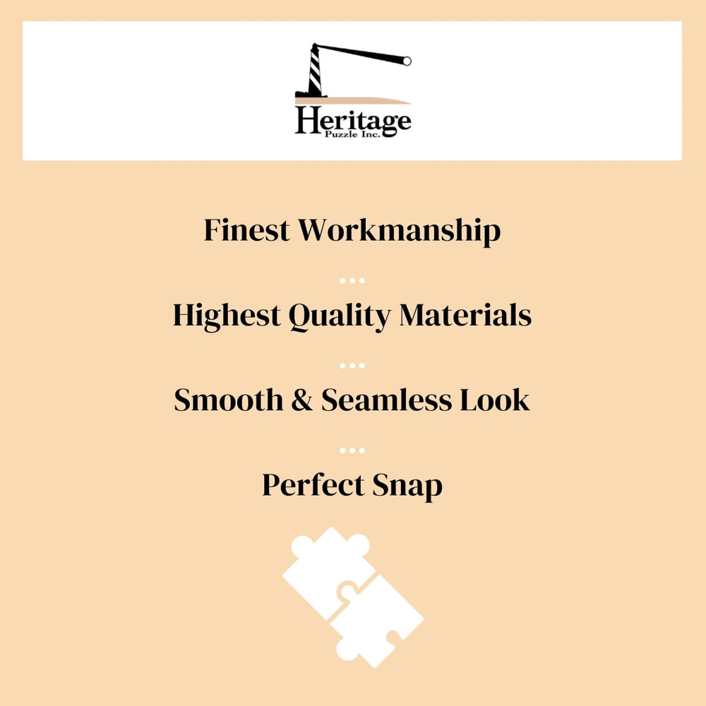 Heritage Puzzle made in USA badge signals trusted craftsmanship and quality.