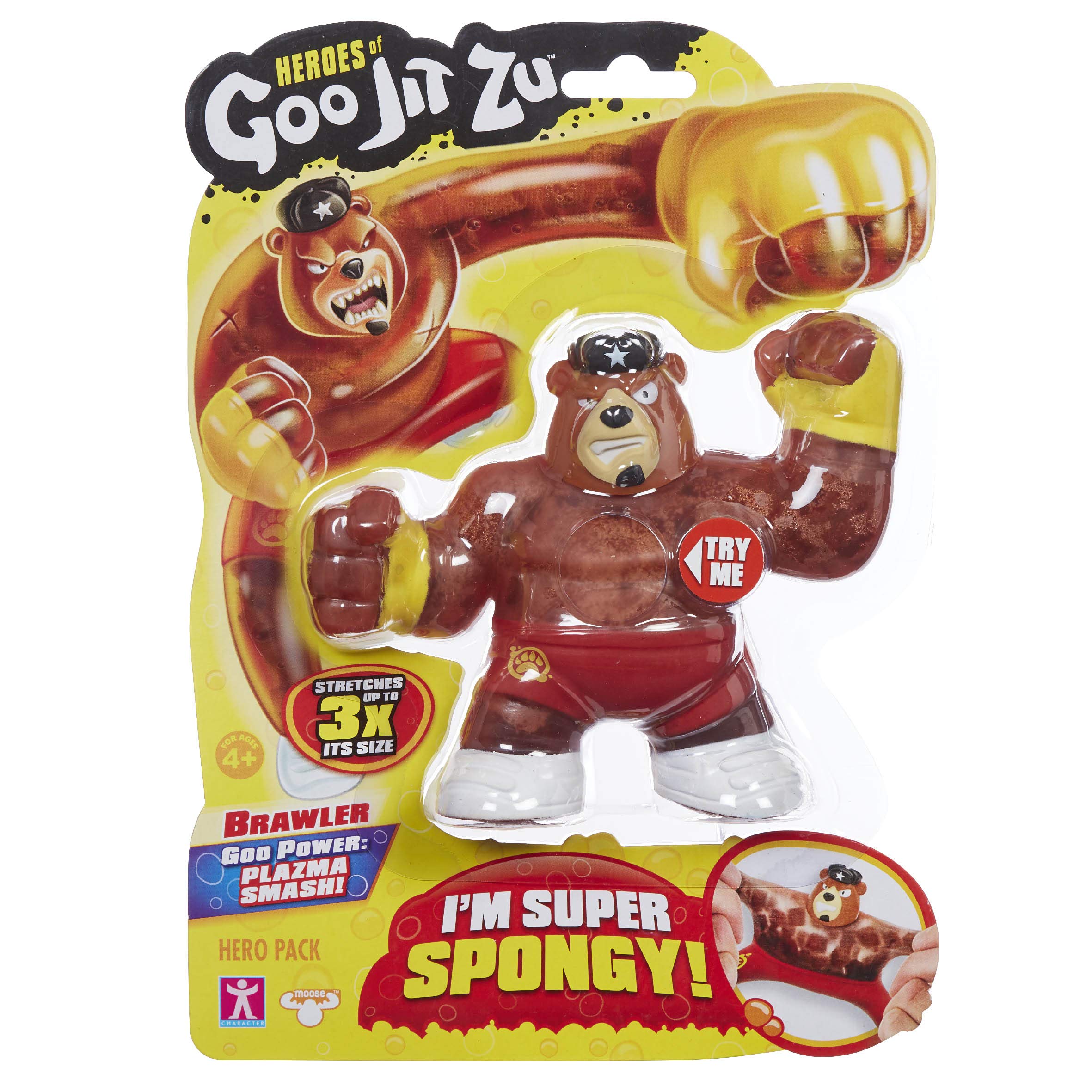 Heroes of Goo Jit Zu Brawler Bear stretchable figure returns to shape after play.