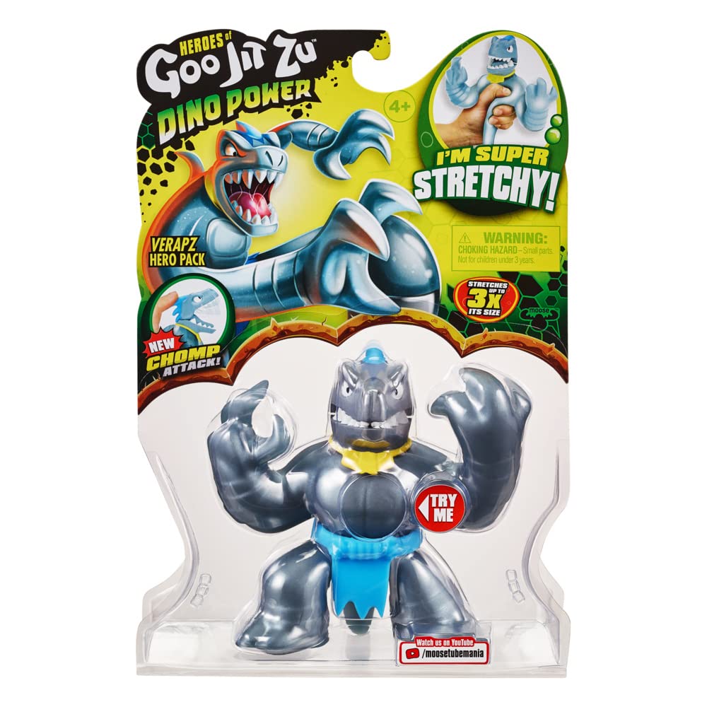 Heroes of Goo Jit Zu Verapz Velociraptor figure with stretchy goo for imaginative play and battles.