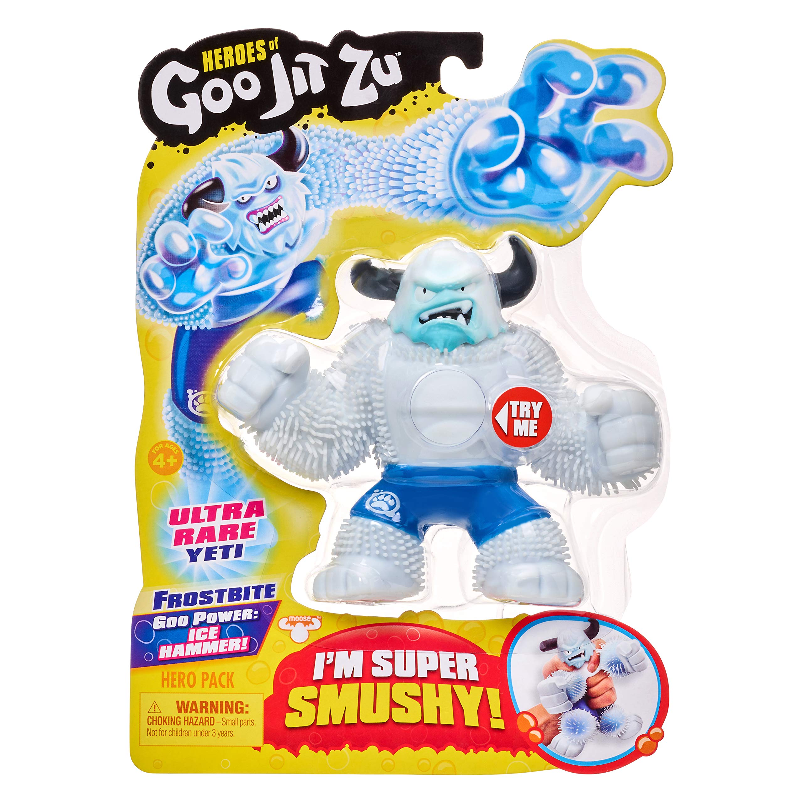 Heroes of Goo Jit Zu Frostbite Yeti blue goo bulge during squeeze for dynamic play.