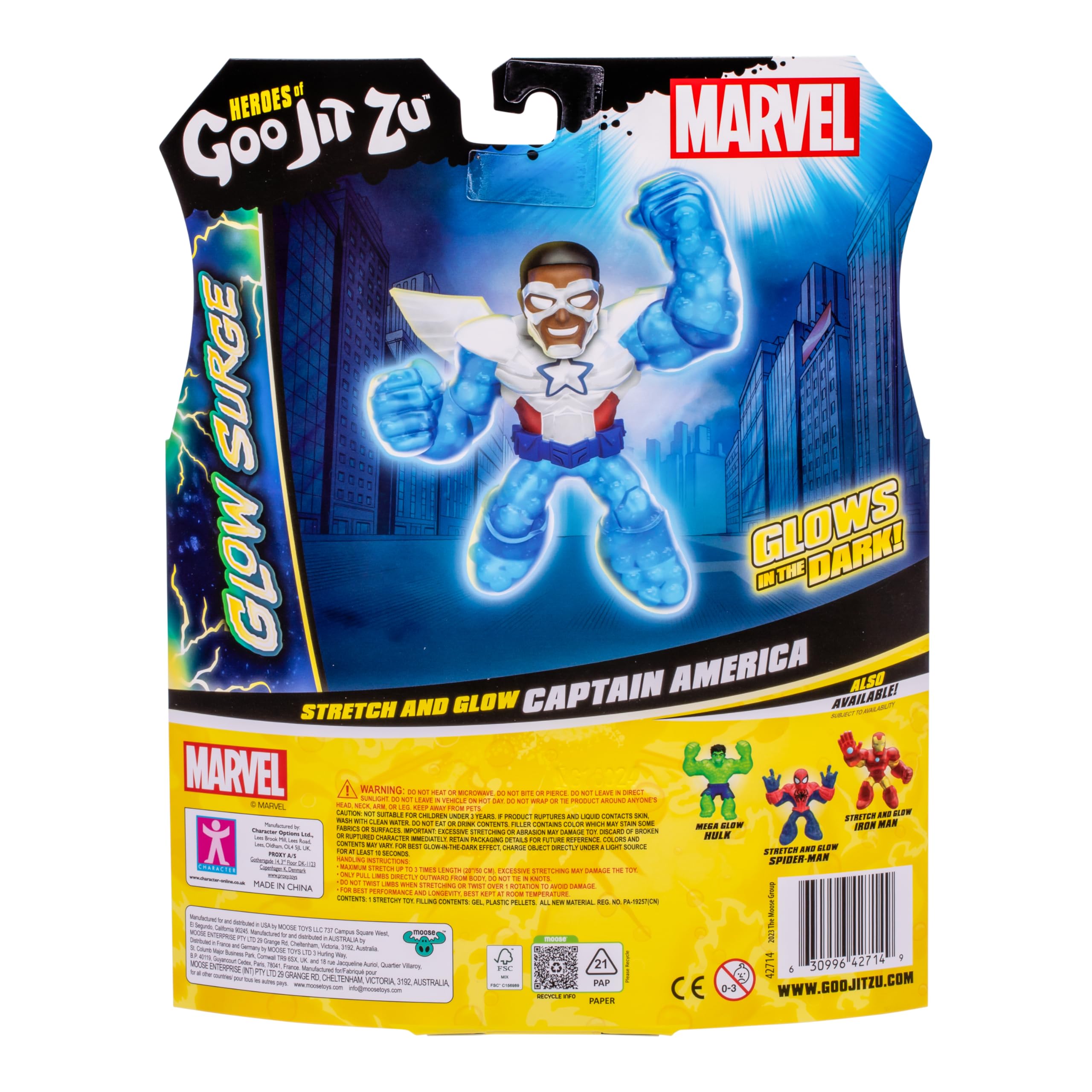 Collectible pack image featuring Glow Surge heroes including Sam Wilson