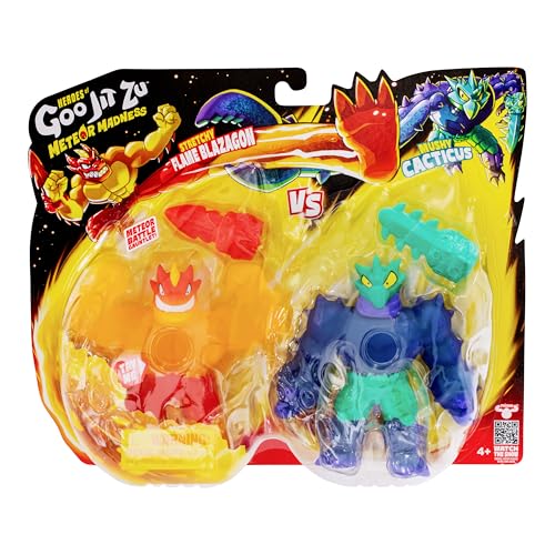 Goo Jit Zu figures in stretch action showcasing extended size in Meteor Madness.