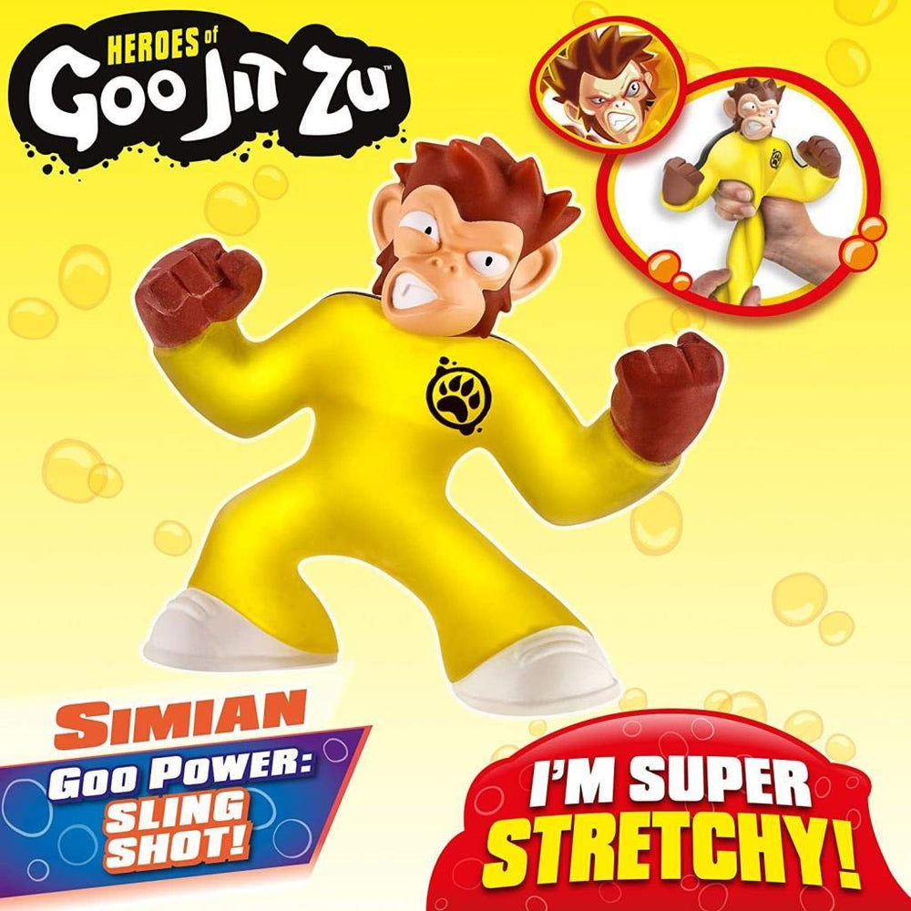 Heroes of Goo Jit Zu Simian being stretched and released to show rebound and flexibility.