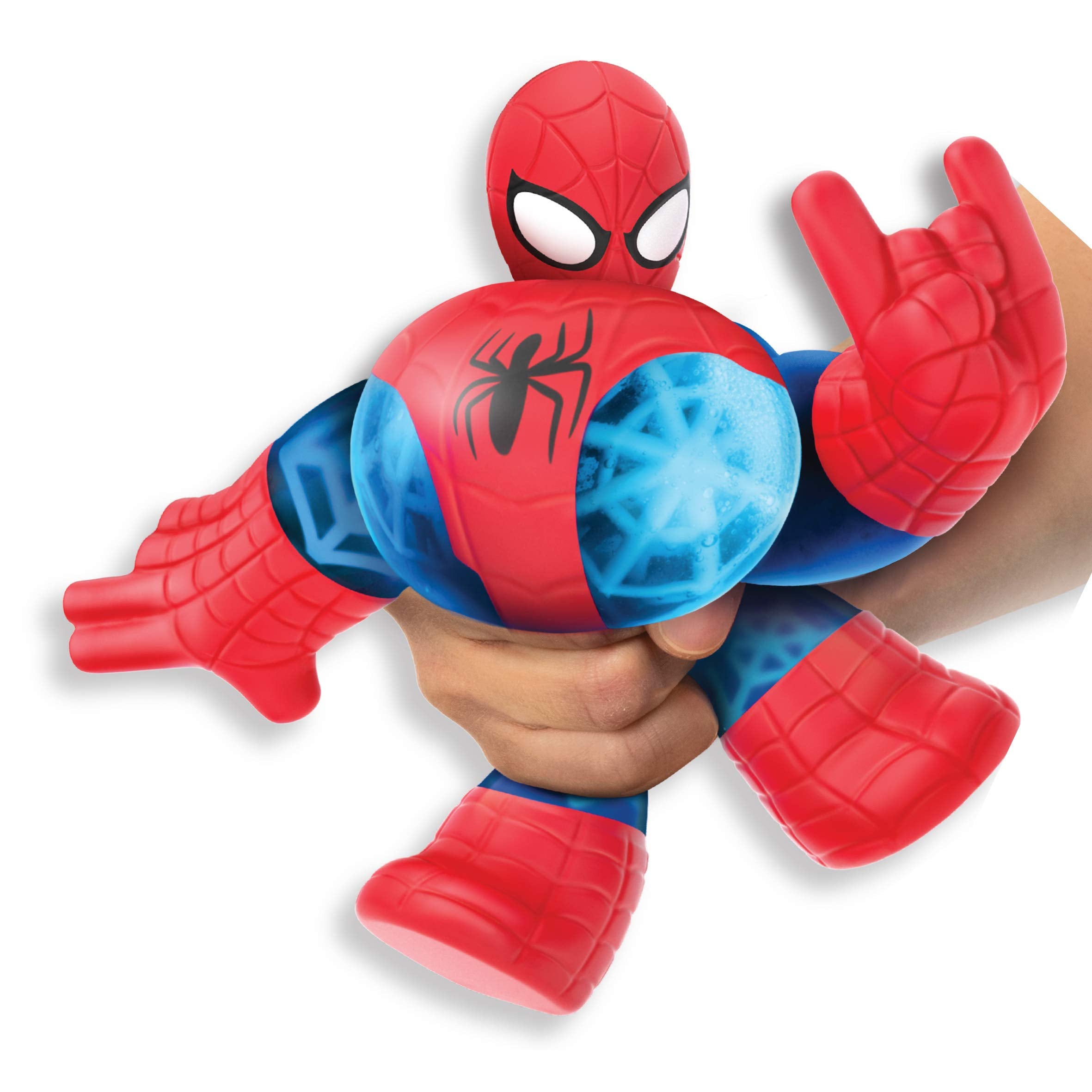 Heroes of Goo Jit Zu Spider-Man pack stretch demo showing threefold size