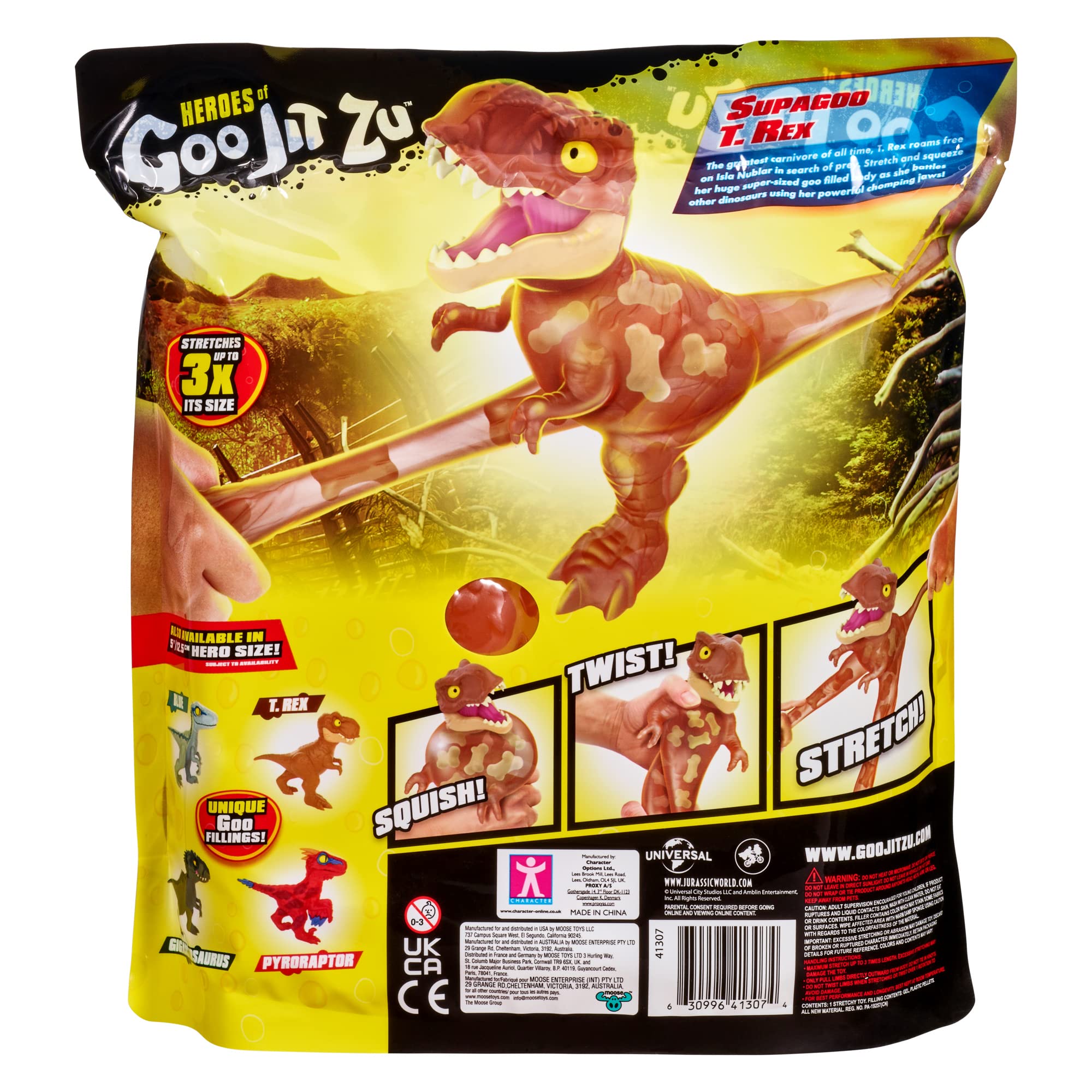 Heroes of Goo Jit Zu Supagoo T. Rex stands 7.5 inches tall for display.