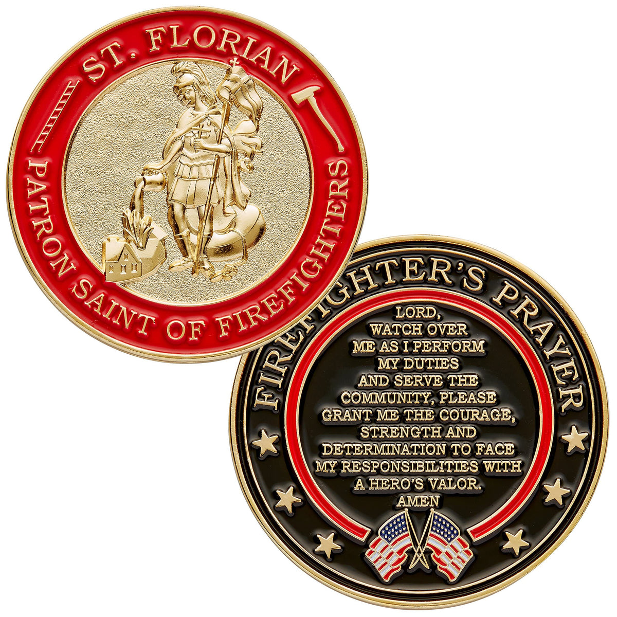 Hero's Valor St. Florian front coin design honoring firefighters and inspiration