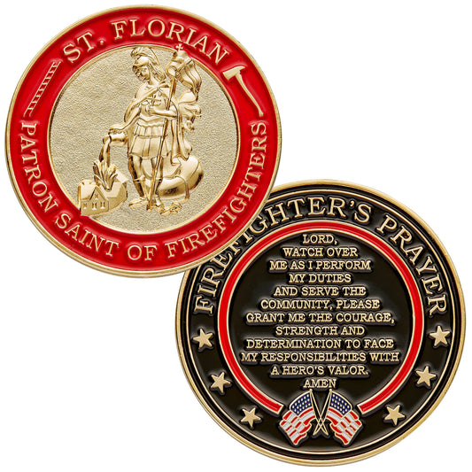 Hero's Valor St. Florian front coin design honoring firefighters and inspiration