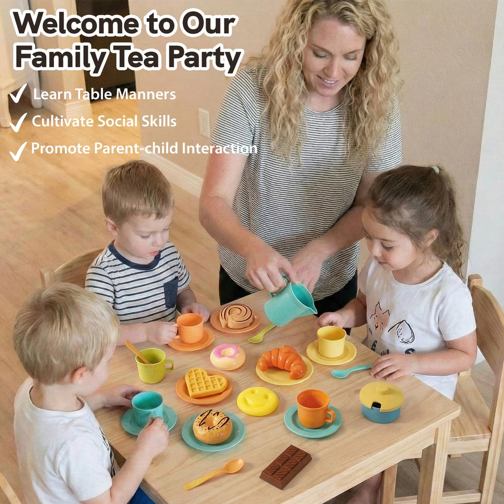 HERSITY tea cups and plates set promotes sharing and social skills.