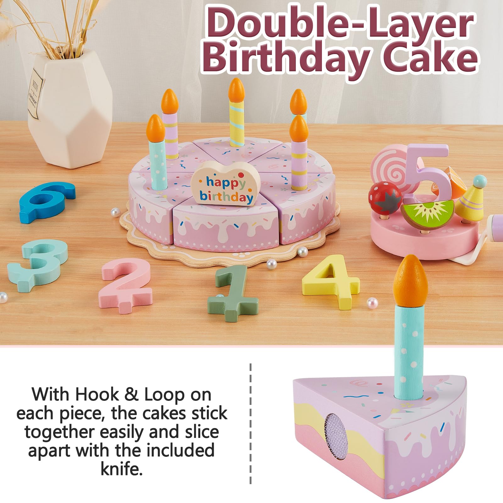 HERSITY wooden cake first layer with slices, great for counting and sharing