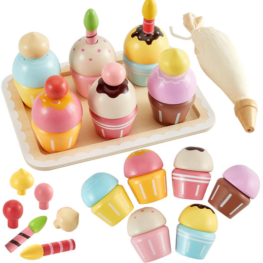 HERSITY wooden cupcakes tray for creative pretend baking play.