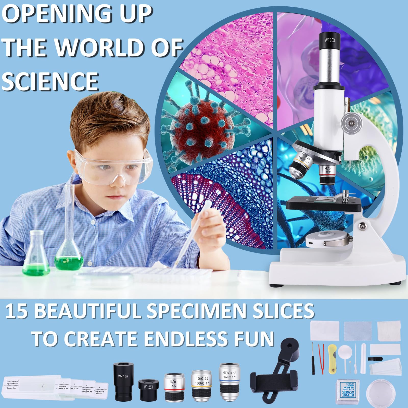 Herwicm 2000x magnification reveals tiny details in samples.