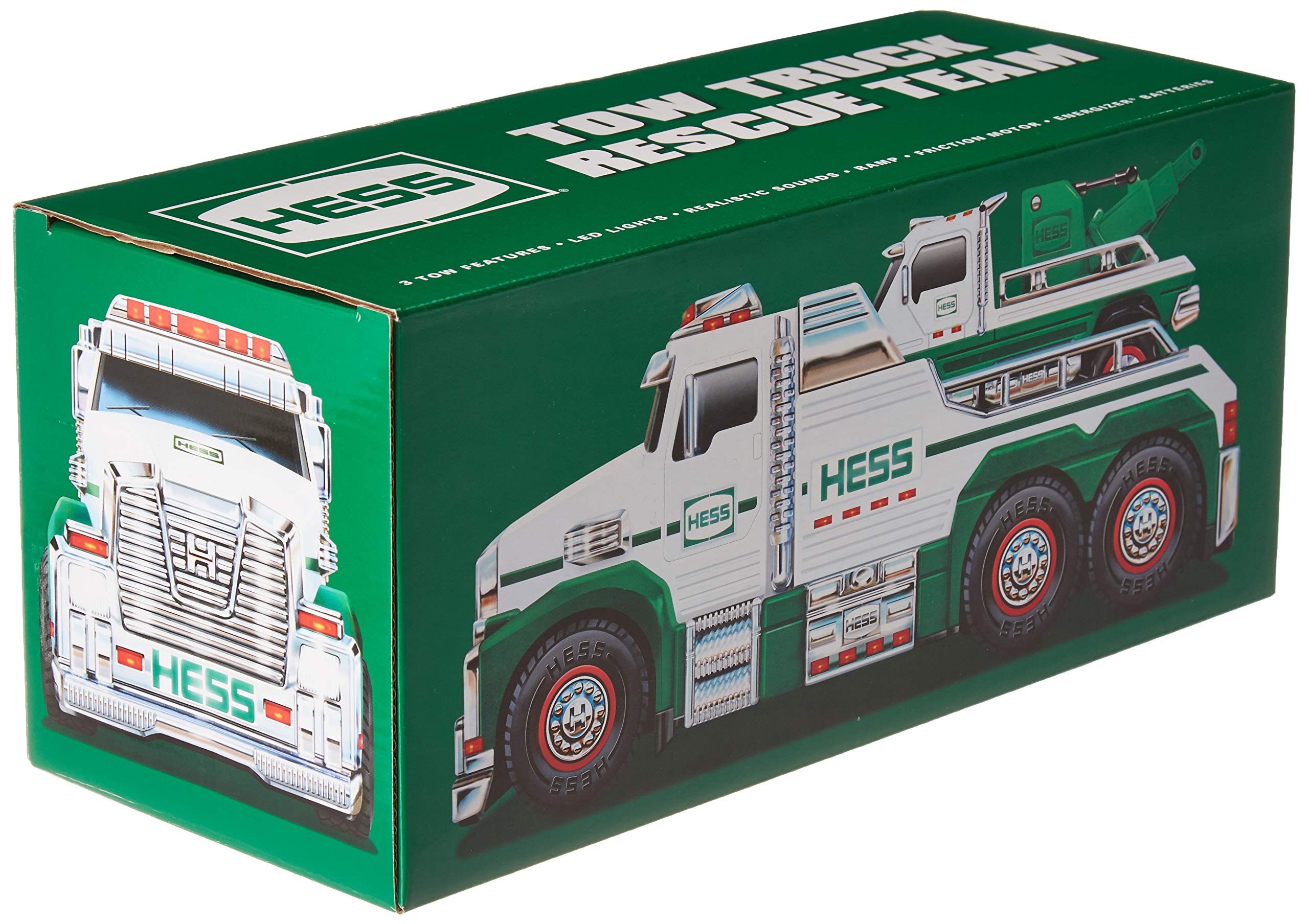 Hess 2019 Tow Truck Rescue Team with bright colors boosts kid-friendly pretend play.