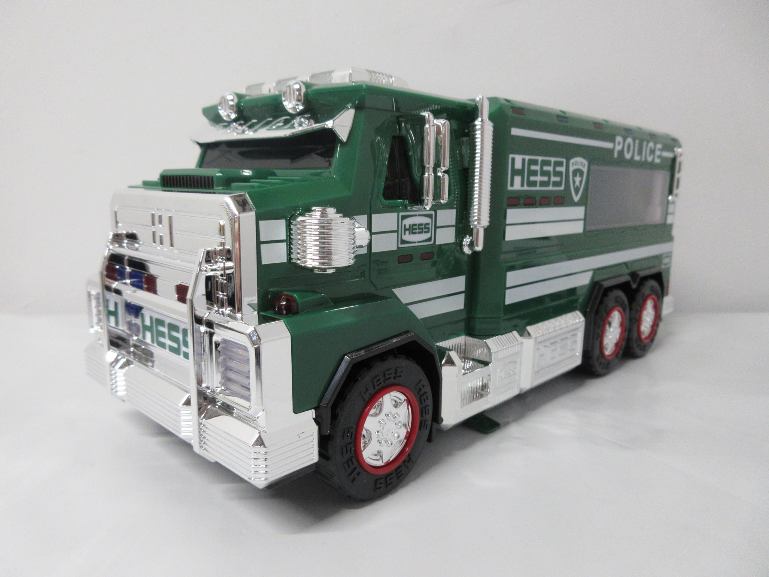Hess Police Truck 2023 cargo area interior illuminated through transparent panel for realism