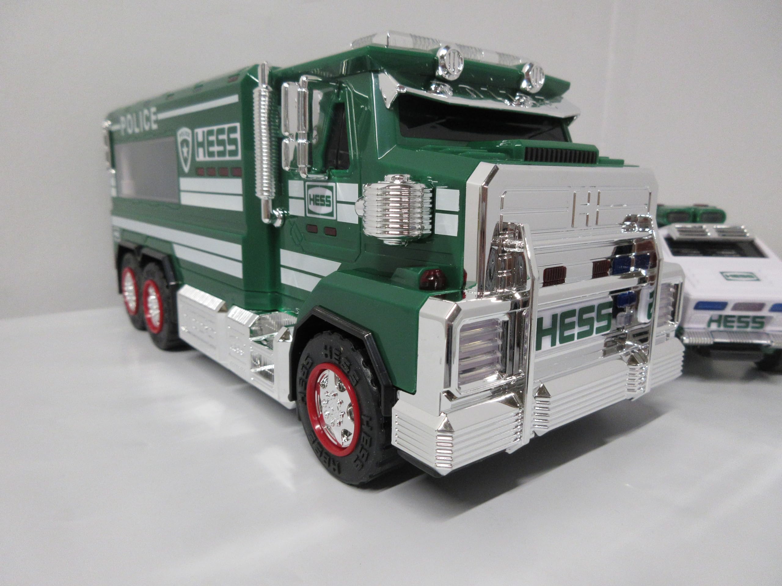 Hess Police Truck 2023 chrome details on bumper and visor for premium finish