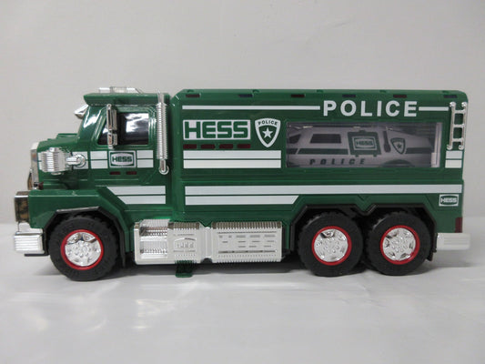 Hess Police Truck 2023 side profile with green body and white livery for visibility and style