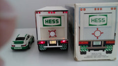 Hess two-vehicle set shown on shelf enhances any toy collection.