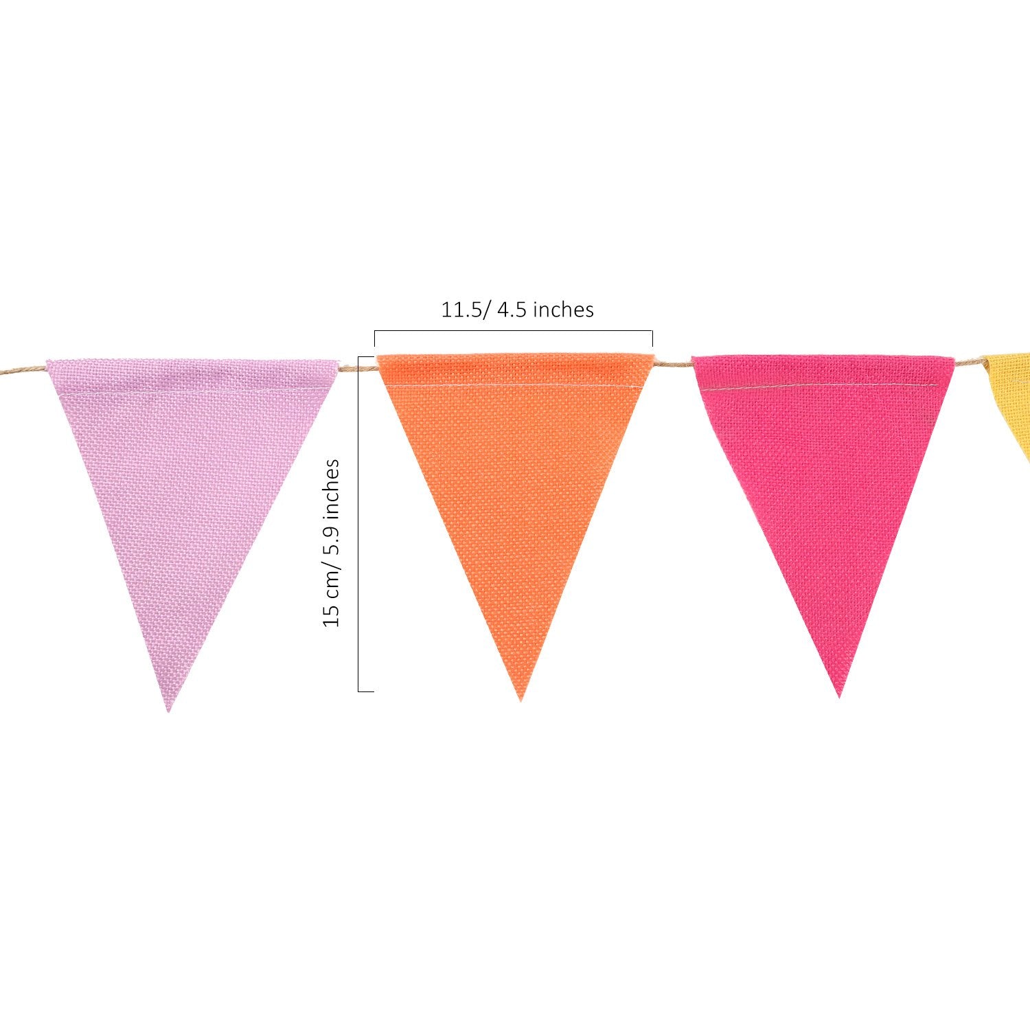 HESTYA pennant banner color close-up showcasing six vibrant colors.