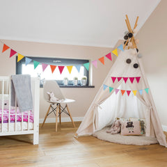 HESTYA pastel pennant banner on tent or wall setting.