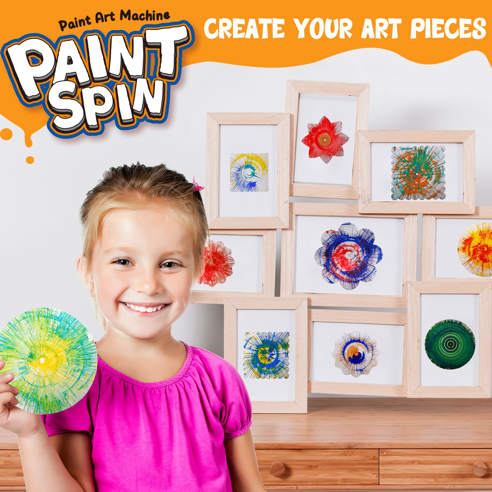 Kids enjoy colorful splatter art with the splash guard protecting surfaces during play