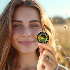 HEWJYDE Dumpster Fire Coin back view with calm dog amid flames