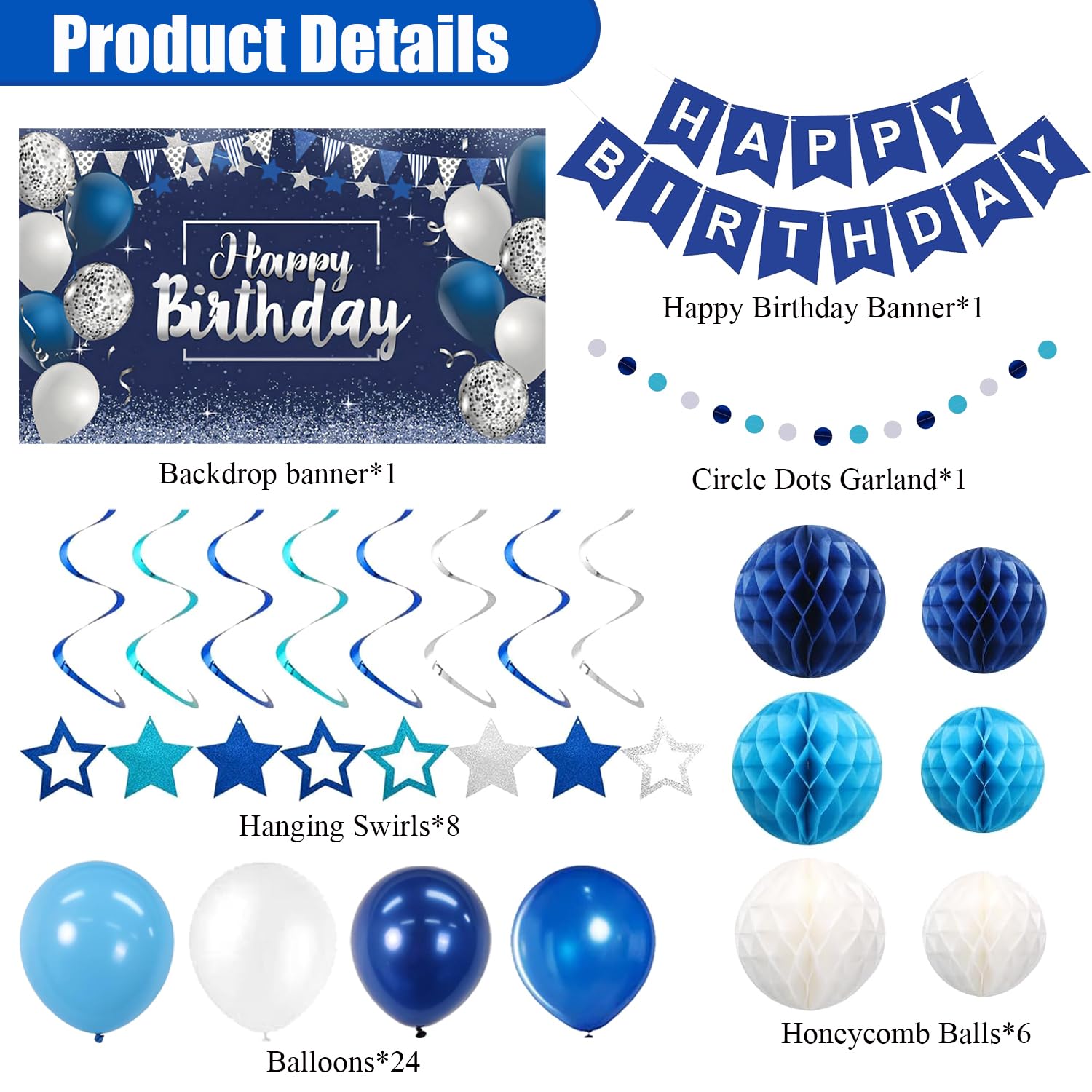 HEWUAUL blue balloons pack enhances balloon garlands and table decor.