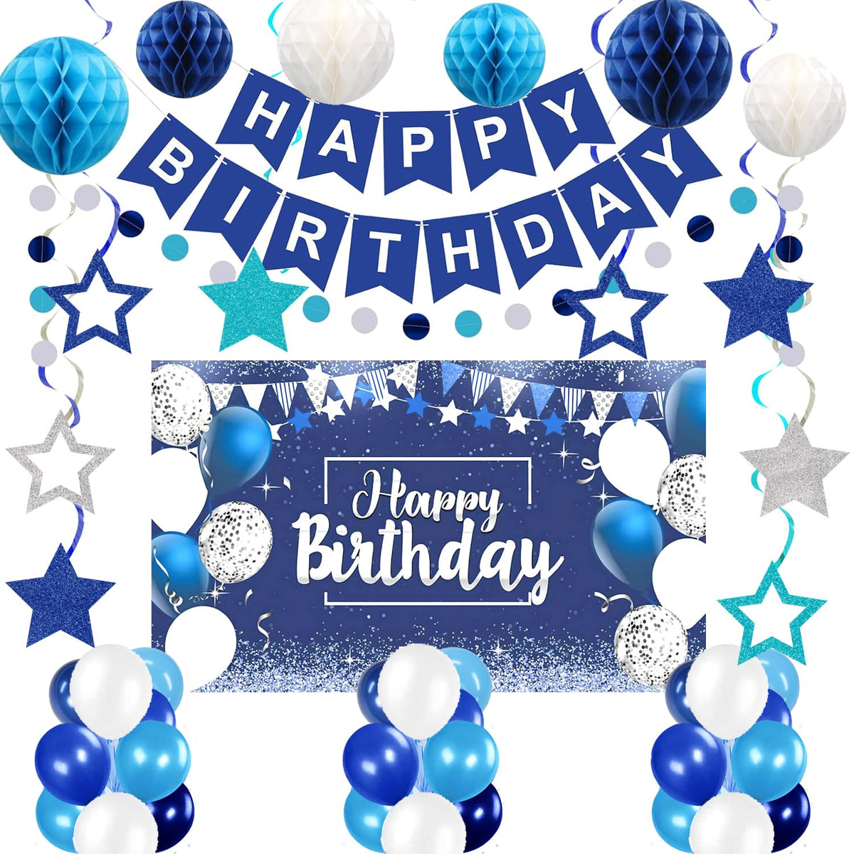 HEWUAUL blue Happy Birthday banner ideal for festive photo backdrops.