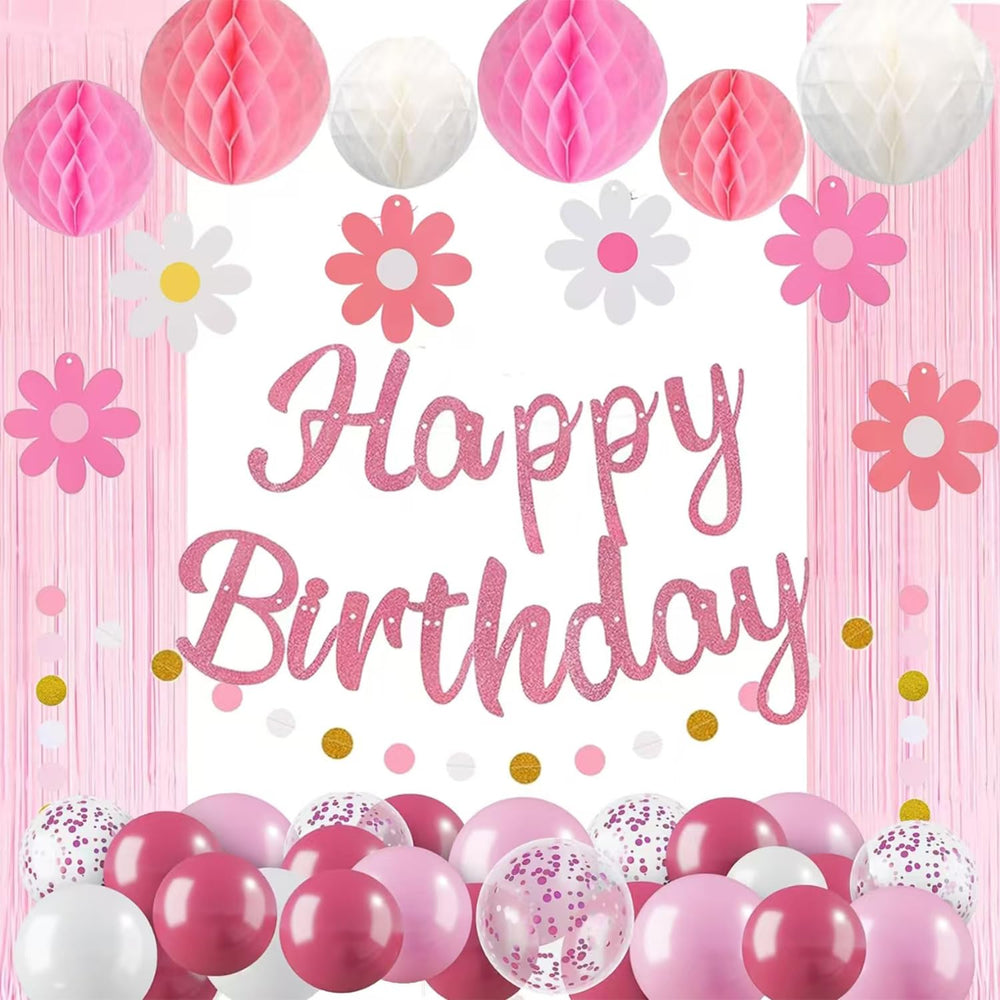 HEWUAUL prestrung pink birthday banner offers quick, photo-ready party focal point.