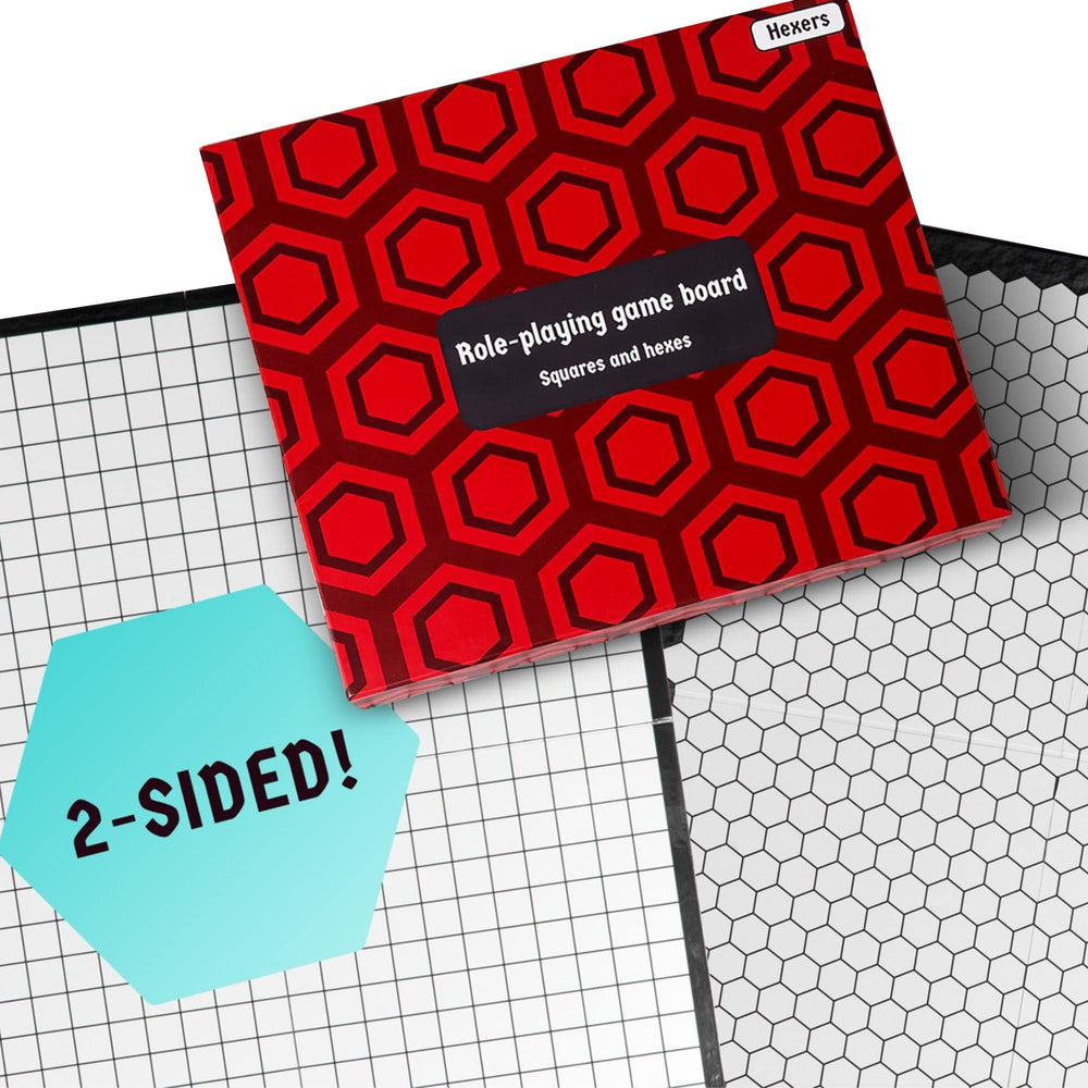Hexers authentic RPG board showing hex grid for tactical planning on one side.