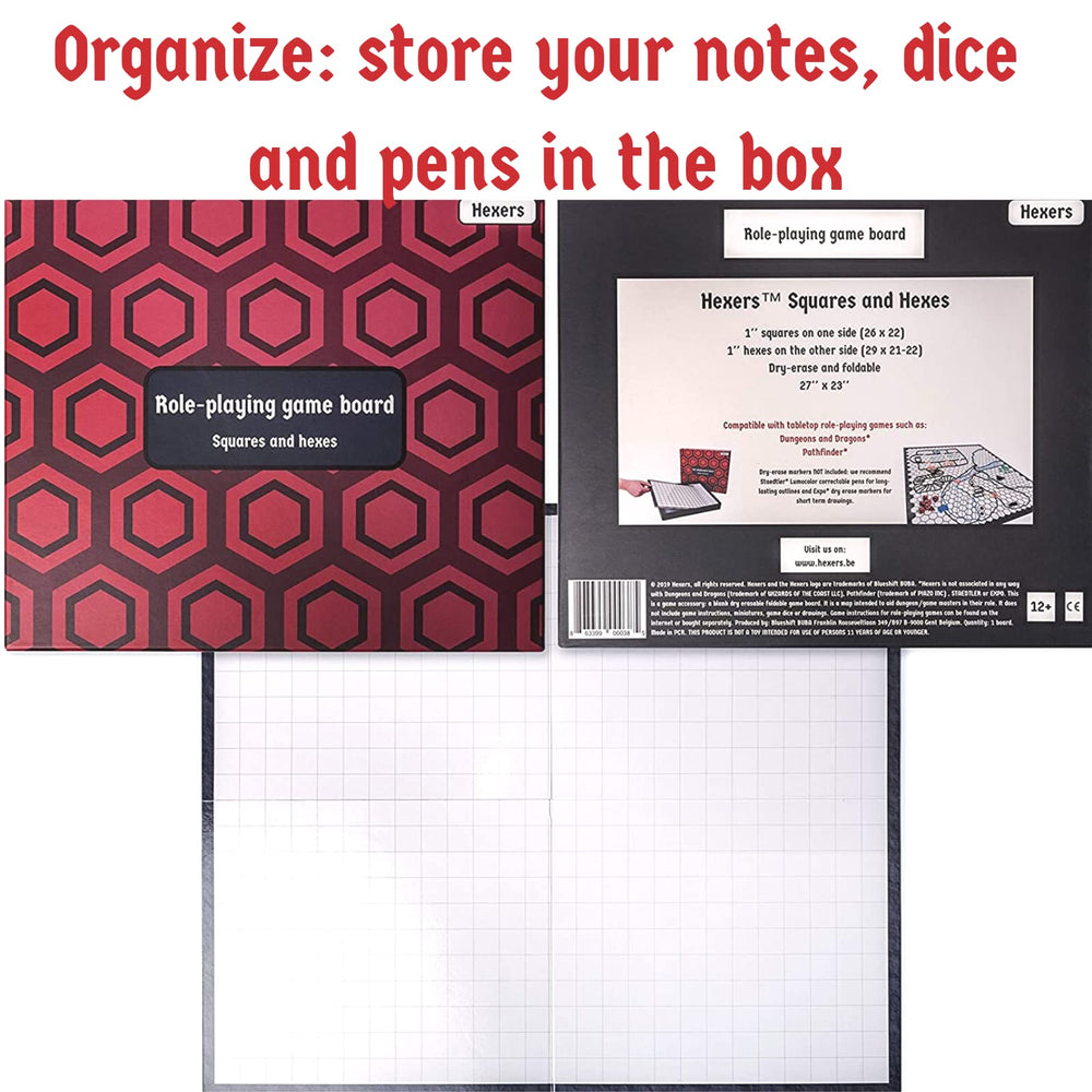 Erasable surface on Hexers board supports quick map changes during play.