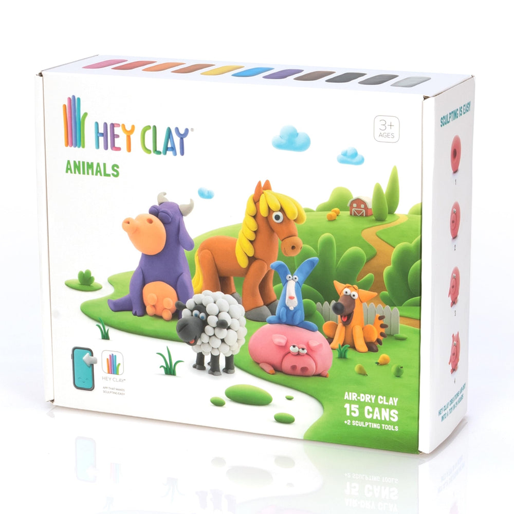 Hey Clay Animals kit cover with colorful clay and friendly animal characters for imaginative play