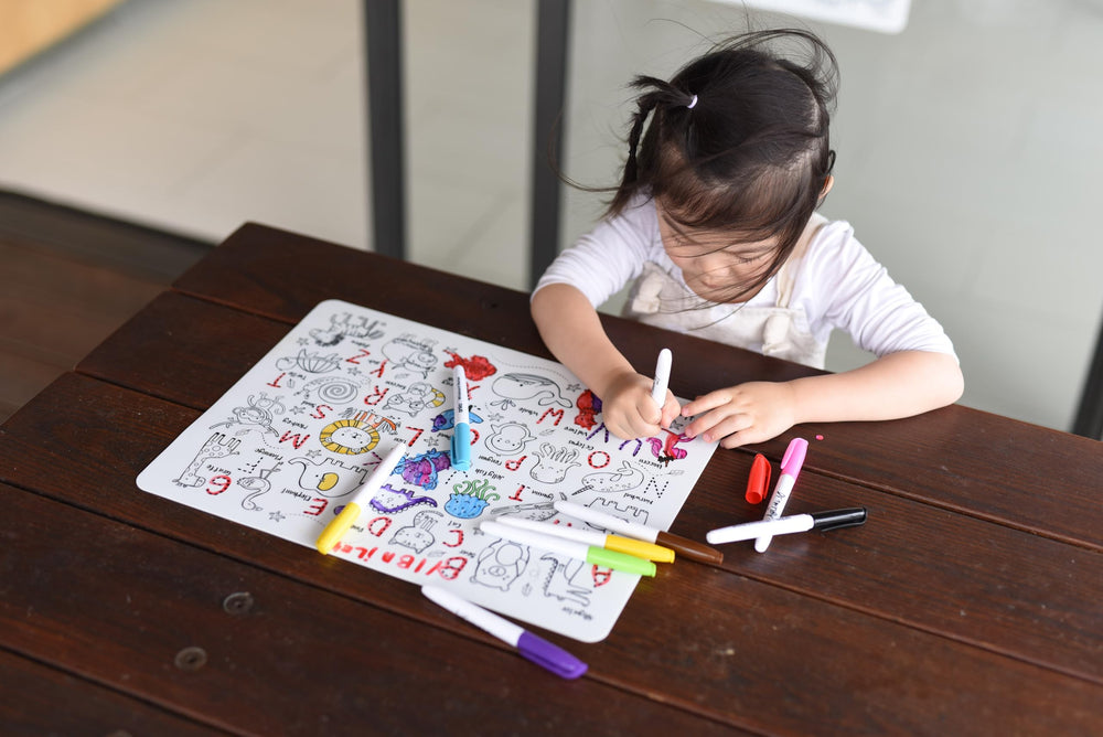 Debossed outlines guide tracing to support fine motor development.
