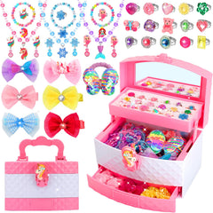 HEYDUOTON 68-piece jewelry set with organizer and mirror for easy dress-up play
