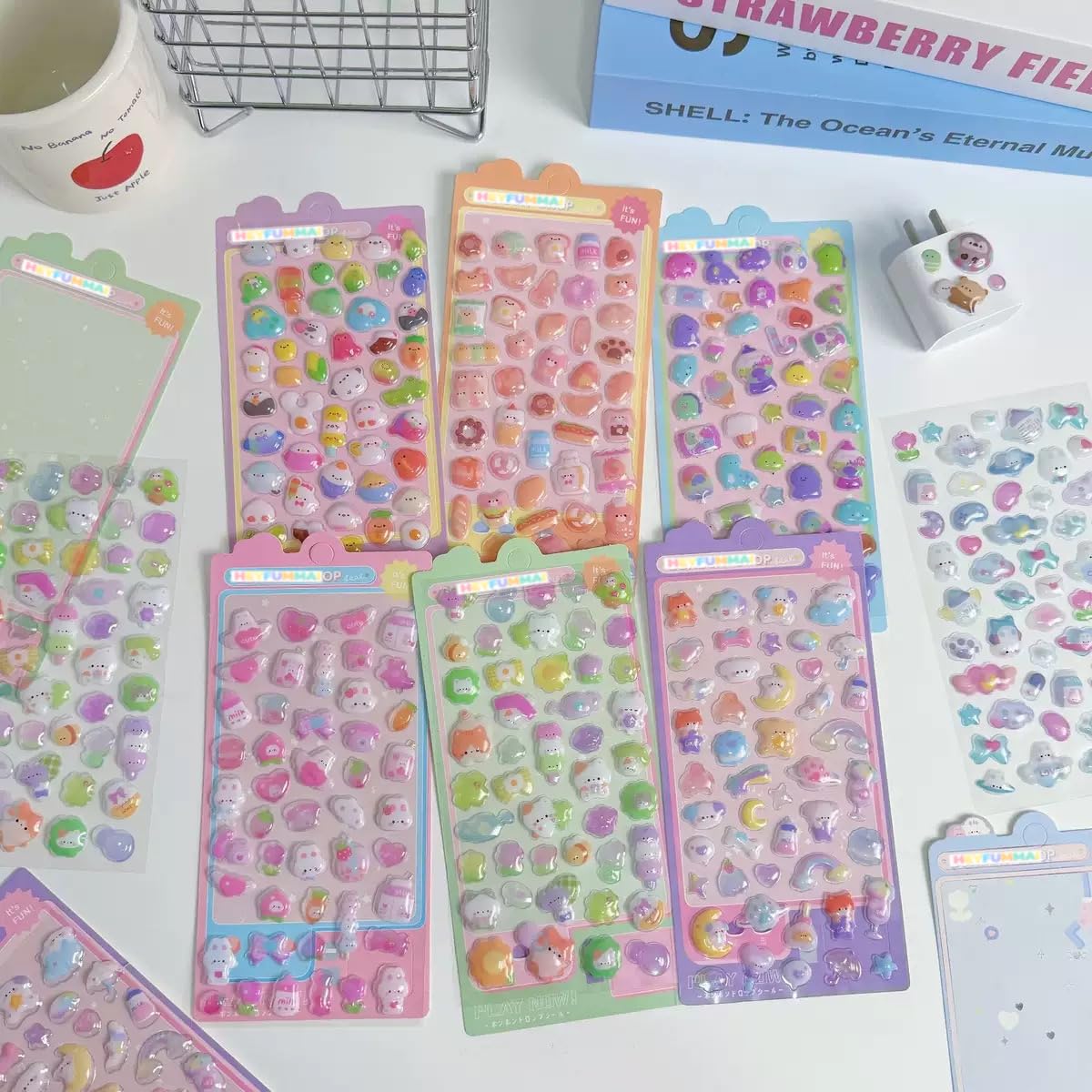 HEYFUMMAI 3D Puffy Stickers dessert theme for notebooks.