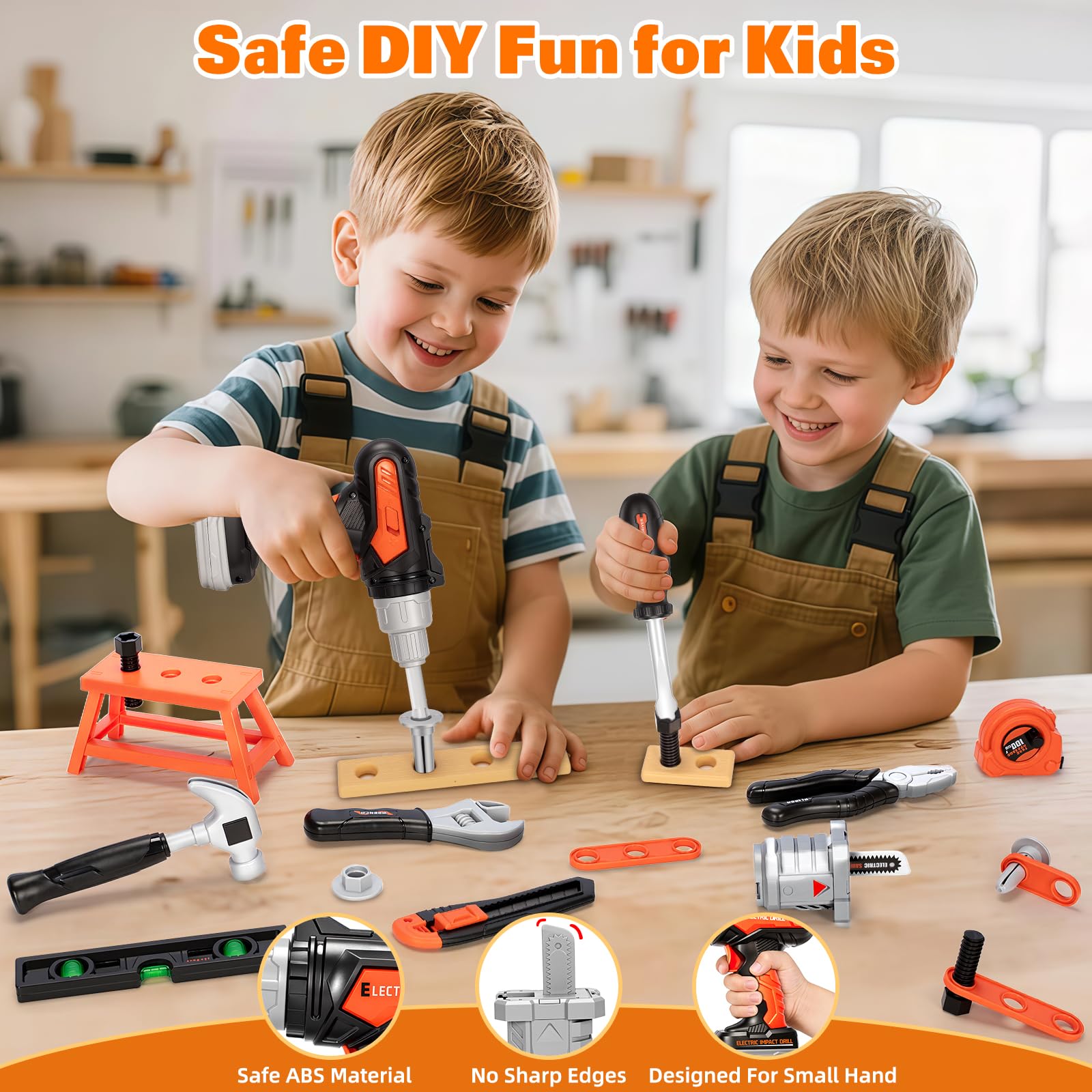 Heygelo 50Pcs Kids Tool Set hammer for hands-on building and coordination
